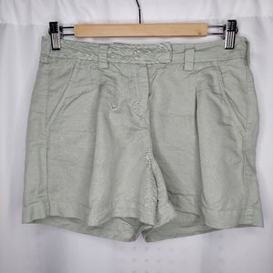 Hannes Roether Linen-Cotton Shorts‎ Women XS Green Shortie Pleated Slash Pockets